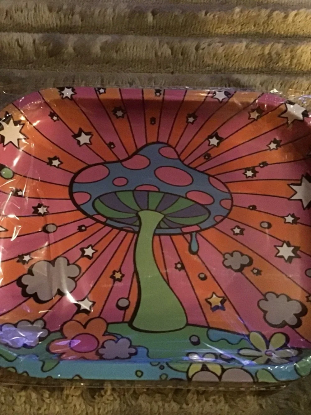 Psychedelic Mushroom Metal rolling tray - Pink & Orange